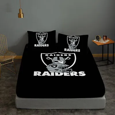 Las Vegas Raiders Bedding Set 3PCS Fitted Sheet Mattress Cover Pillowcase Gifts • $46.54