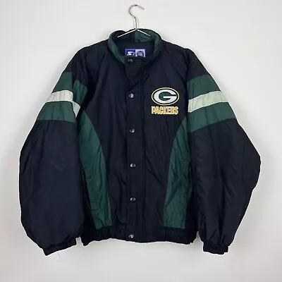 Vintage Green Bay Packers Starter Jacket Black Green Size Large Puffer • $34