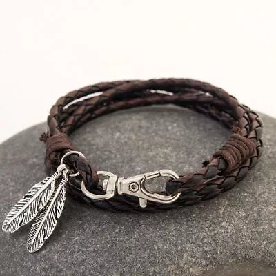 New Fashion Men Women Bracelet   Leather Wrap Braided Wristband Cuff Punk Bangle • $1.63