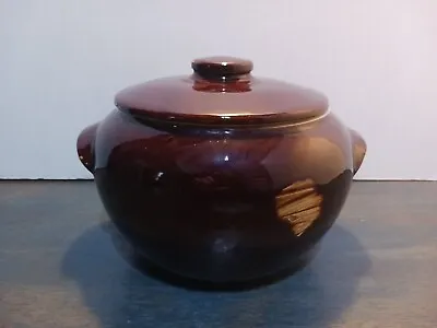 Vintage “USA”  6  Tall Bean Pot With Lid – Glossy Brown Glaze • $19.99