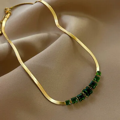 £4.88 • Buy Women 925 Silver Gold Flat Snake Bone Chain Necklace Cubic Zirconia Jewelry Gift