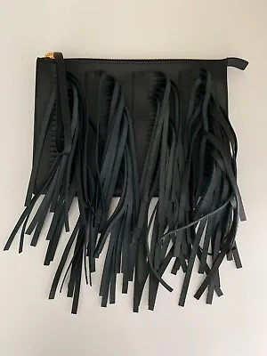MARNI Black Leather Oversized Fringe Clutch • $323