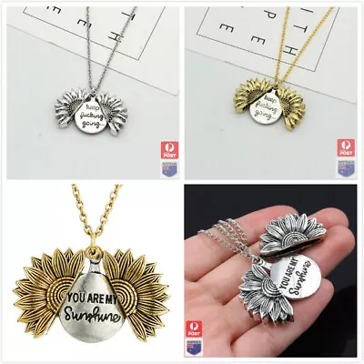 Sunflower You Are My Sunshine Open Locket Pendant Gold/Silver Necklace Chain • $6.89