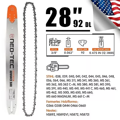 28'' Chainsaw Guide Bar 3/8  0.063  92DL Chain For STIHL MS362 MS440 MS460 MS660 • $74.99