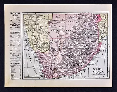 1905 Crowell Map Cape Colony South Africa Rhodesia Orange River Natal Railroads • £12.86