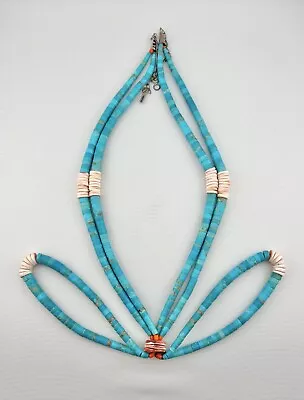 HUGE Vtg Santo Domingo Kewa Rolled Turquoise Heishi Jacla Necklace 30  -131g • $395