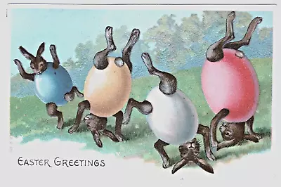 Easter Vintage Postcard Tumbling Rabbits In Colored Eggs Fantasy Series 0 905 • $9.99