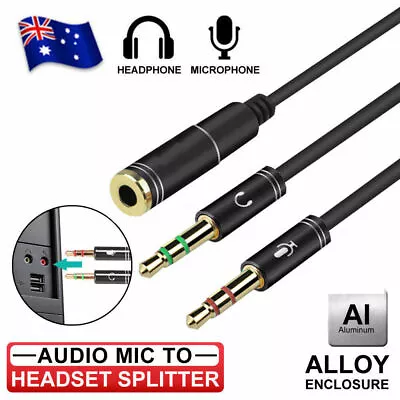 AUX 3.5mm Audio Mic Splitter Cable Female To 2 Male Headphone Microphone Adapter • $4.80