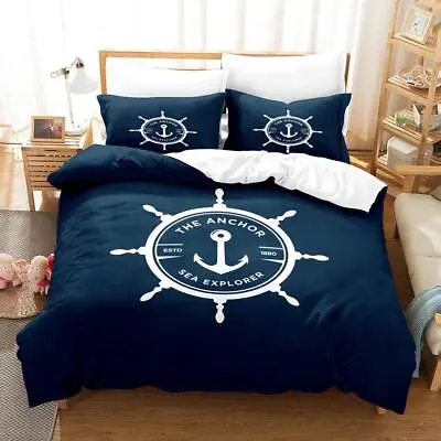 Anchor Navy Bedding Set 2Pcs 3Pcs Quilt Duvet Cover Single Double King Size • £38.47