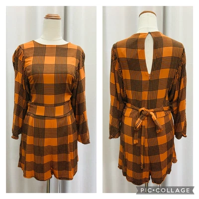 $10 • Buy Gorgeous ASOS Orange Check Print 70s Inspired Playsuit Size 14