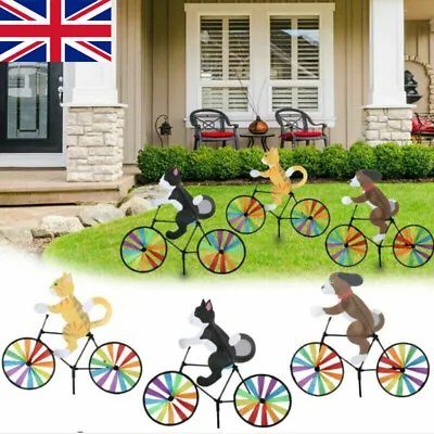3D Animal On Bikes Windmill Wind Spinner Whirligig Garden Lawn Yards Decoration • £4.95