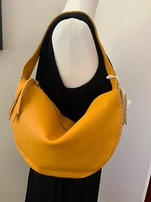 Nwt Francesco Biasia Leather Hobo Shoulder Bag Tassel Mustard Stitching Dust Bag • $46.88