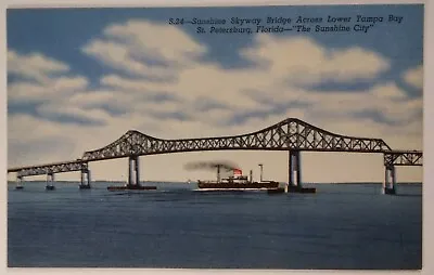 Florida Postcard Early 1900s St. Petersburg Tampa Skyway Bridge Steamer Ship  • $13.37