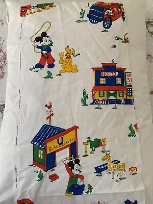 RARE Vintage Walt Disney  Ameritex Screen Print Mickey Western Fabric Remnant • $1.75