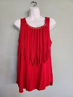 Michael Kors Top Blouse Size L Red Fringe Sleeveless Boho Scoop Neck • $17.66