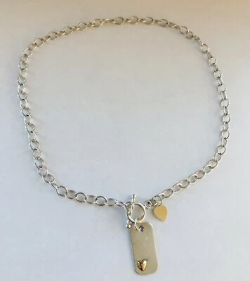$69.99 • Buy JANE BASCH 14K Gold Sterling Silver Script Letter J G Toggle Dog Tag Necklace