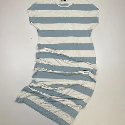Autograph Dress 14 Blue White Striped Short Sleeve Round Neck Maxi T-Shirt M&S • £5.82
