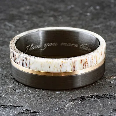 8mm Tungsten Deer Antler Ring ENGRAVED  I Love You More Than Words  Sz 11 • $14.99