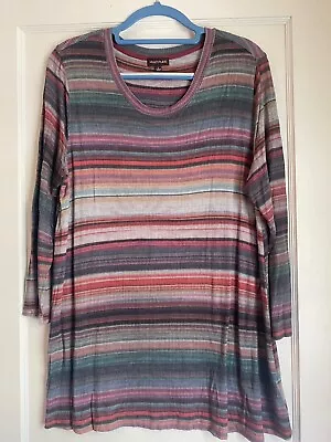 MULTIPLES ~ Misses Size L ~ 3/4 Sleeve Pullover Tunic ~ Thin Ribbed ~ Striped • $5