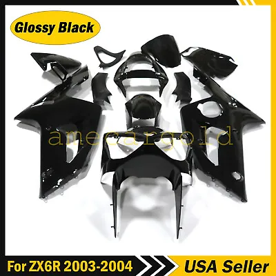 For Kawasaki Ninja ZX6R ZX636 2003 2004 Glossy Black Fairing Kit ABS Injection • $339