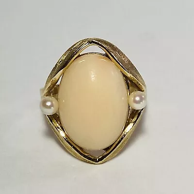 Sultan Hawaii Na Hoku 14K Yellow Gold Angel Skin Coral Pearl Size 6.75 Ring 5.6g • $780