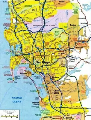 SAN DIEGO CALIFORNIA MAP GLOSSY POSTER PICTURE PHOTO BANNER PRINT Road City 5862 • $12.99