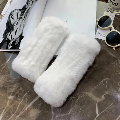 Womens Real Rabbit Fur Gloves Knitted Fingerless Elastic Mittens Half Retro • $22.84