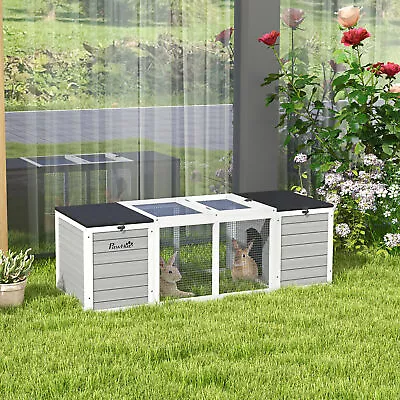 Rabbit Hutch Outdoor Rabbit Cage W/ Openable Asphalt Roofs Gray • $99.95