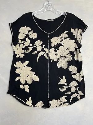 Vanilla Sugar Womens Top Size PM Petite Black And Tan Floral Cap Sleeve • $9.60
