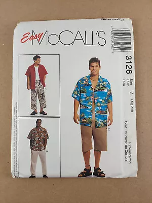 McCalls Sewing Pattern 3126 Mens SHIRT PANTS SHORTS Button Up Camp Size Xlg-XXl • $6.50