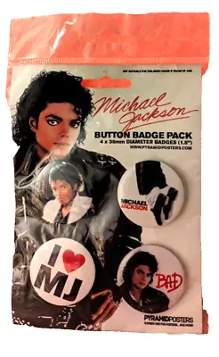 Michael Jackson Vintage Set Of Four Pins New In Container  Bad  • $20.26