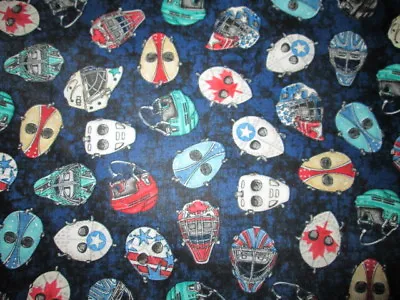 Hockey Masks Decorated Navy Blue Cotton Fabric Fq • £3.85