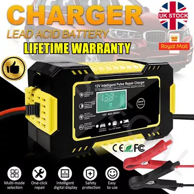 Smart Car Battery Fast Charger Automatic Smart Pulse Repair 12V 24V AGM/GEL UK • £14.99