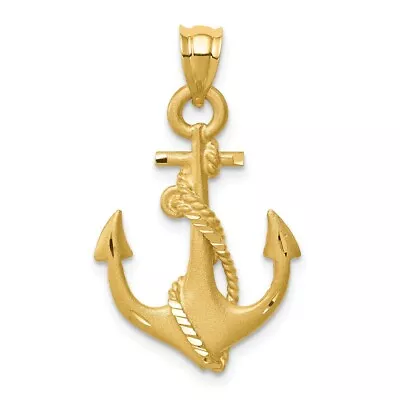 14k 14kt Yellow Gold Brushed & Diamond-cut Anchor Pendant • $249