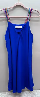 Amanda Uprichard 100% Silk Haley Dress In Royal Blue Rainbow Straps Size S EUC • $32