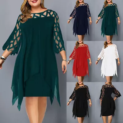 £19.19 • Buy Womens Summer Chiffon Lace Party Plus Size Holiday Midi Dress Layered Dresses UK