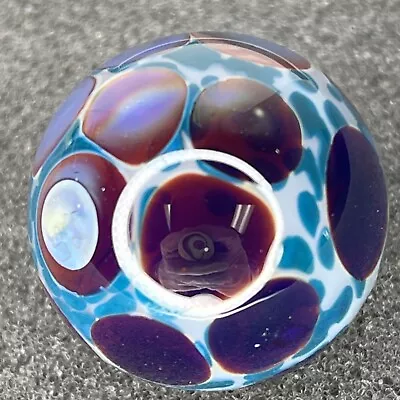 Handmade Boro Art Glass Marble 1.02  Artist Signed Blue Purple Spots MIB Hider • $19.19