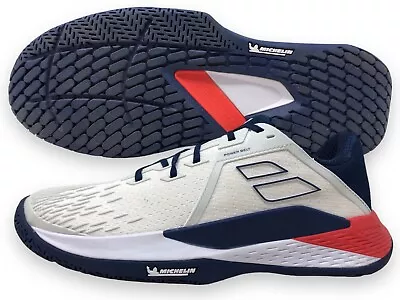 Babolat Propulse Fury 3 All Court Mens Tennis Sneakers White/Blue-Red (NEW) • $85