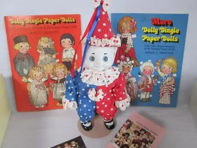 Dolly Dingle Musical Cat Clown Doll Bette Ball Goebel + Uncut Paper Doll Books • $35.03
