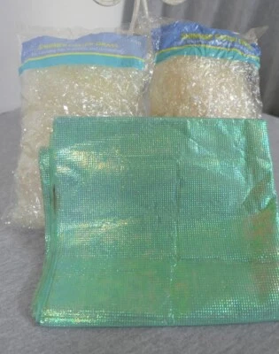 $9.99 • Buy Lot 2 Bags Hallmark Easter Spring Basket White Shimmer Grass & 3 Green Sheets
