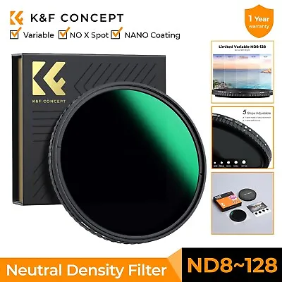 K&F Concept 37/43/46/52/58/67/77/82MM Variable ND Lens Filter ND8-128 For Camera • $79.99