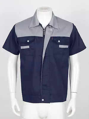 US Men Color Block Work Shirt Short Sleeve Shop Shirt Motor Mechanic Uniform • $16.19