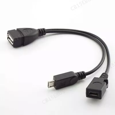 1in2 OTG Micro USB Host Power Splitter USB Port To Mirco 5Pin Male & Female B15 • $1.99