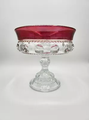 Vintage Indiana Glass Kings Crown Royal Ruby Red Thumbprint Pedestal Compote • $22.50