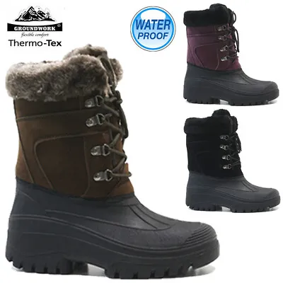 Ladies Winter Snow Boots Waterproof Mucker Thermal Wellingtons Fur Boots Size • £24.95