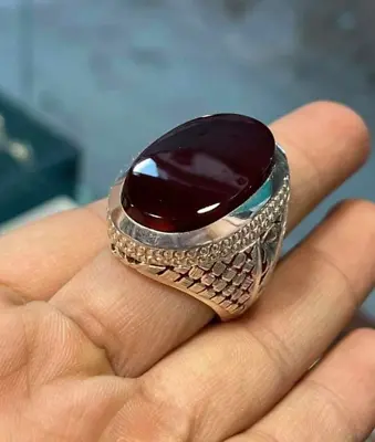 Blood Red Aqeeq Ring Sterling Silver Natural Mens Agate Ring Big Yemeni Aqeeq • $140