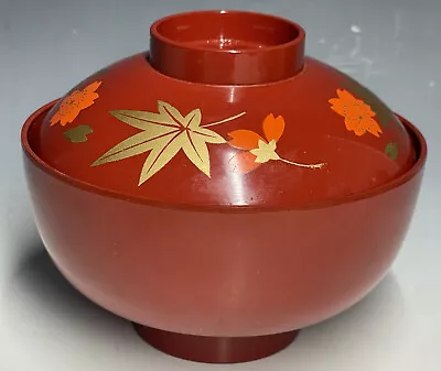 Vintage 20th C. Red Plastic Lidded Covered Bowl Japanese Rice Soup Bowl • $11