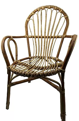 Vintage 1970s Woven Cane Wicker Bamboo Accent Chair Boho Franco Albino Style • £94.99