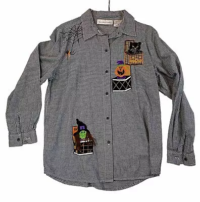 Vintage Victoria Jones Black Check Embroidered Shirt Med Women Halloween Witch • $28.99