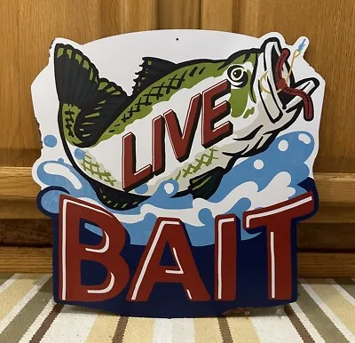 Live Bait Sign Lure Hook Rod Reel Tackle Boat Motor Vintage Style Wall Decor 1 • $43